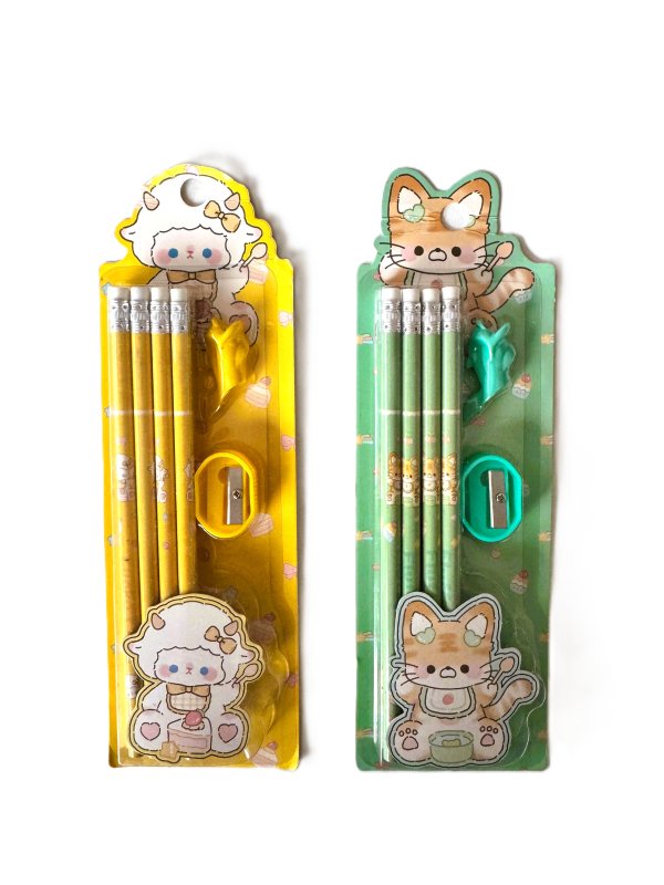 KEDİ DESENLİ 8'Lİ KURŞUN KALEM SETİ (KALEMTRAŞ)